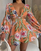 -Orange color
-Long-sleeved
-Floral pattern 
-Deep V
CA003113 DRESS ORG 