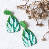 -Green Palm Printed 
-Dangle Earring
-Gold Clasp 
0321 PALM LEAF PRINTED DANLGE EARRING