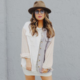 -White, Powder Blue, and Tank Colors
-Patchwork Design
-Ribbed
-Corduroy-Like Material
-Collared 
-Buttons Up Front
-Breast Pockets
-Long Sleeves
-Lightweight Material
-Oversized Fit
-Jacket
Materials:
100% Polyester
EA001109 JKT PATCH 