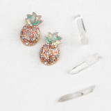 -PINK, YELLOW CLEAR DIAMONDS
-GREEN AND YELLOW PINEAPPLE STEM
-GOLD STUD EARRING 
1121 DIAMOND PINEAPPLE STUD EARRING