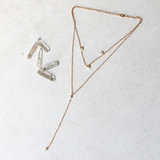 -Gold Chain
-Pearl Detail
-Layered Necklace
-Lariat Style
-Necklace
0921 LAYERED GOLDPEARL NECKLACE