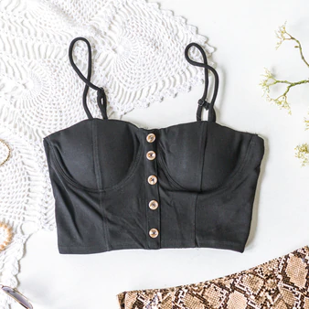 -Black
-Adjustable Straps
-Buttons
-Cupped
-Padded Cups
-Comes in 2 Colors
-Crop
-Top
Material:
60% Rayon
35% Polyester
5% Spandex
JC38781 CROP BLK