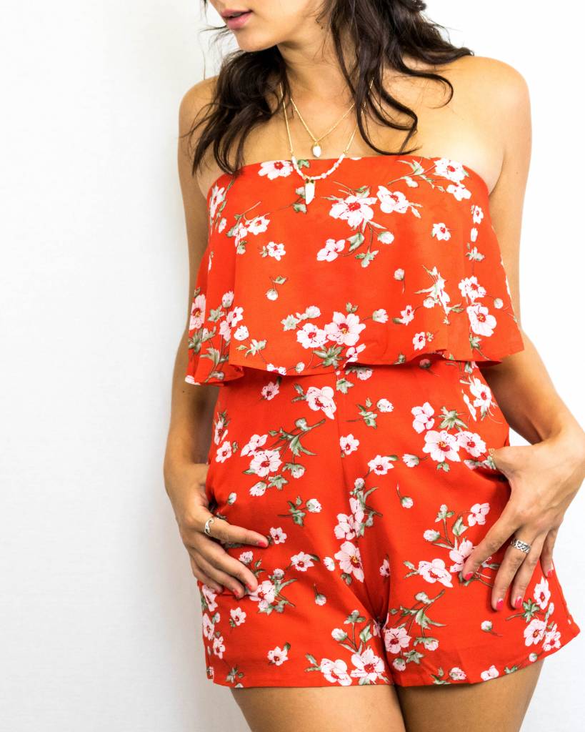 Strapless Floral Romper