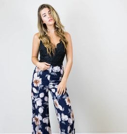 Black Lace Floral Jumpsuit